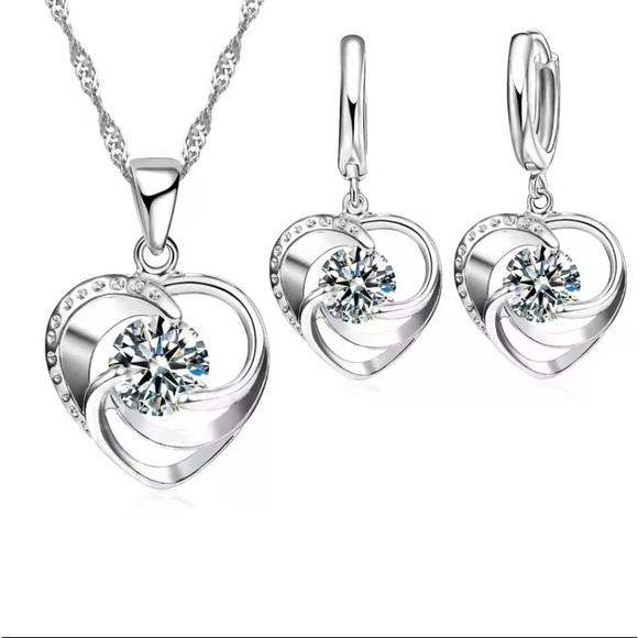 Jewelry - Sterling Silver Cubic Zirconia Heart Jewelry Set